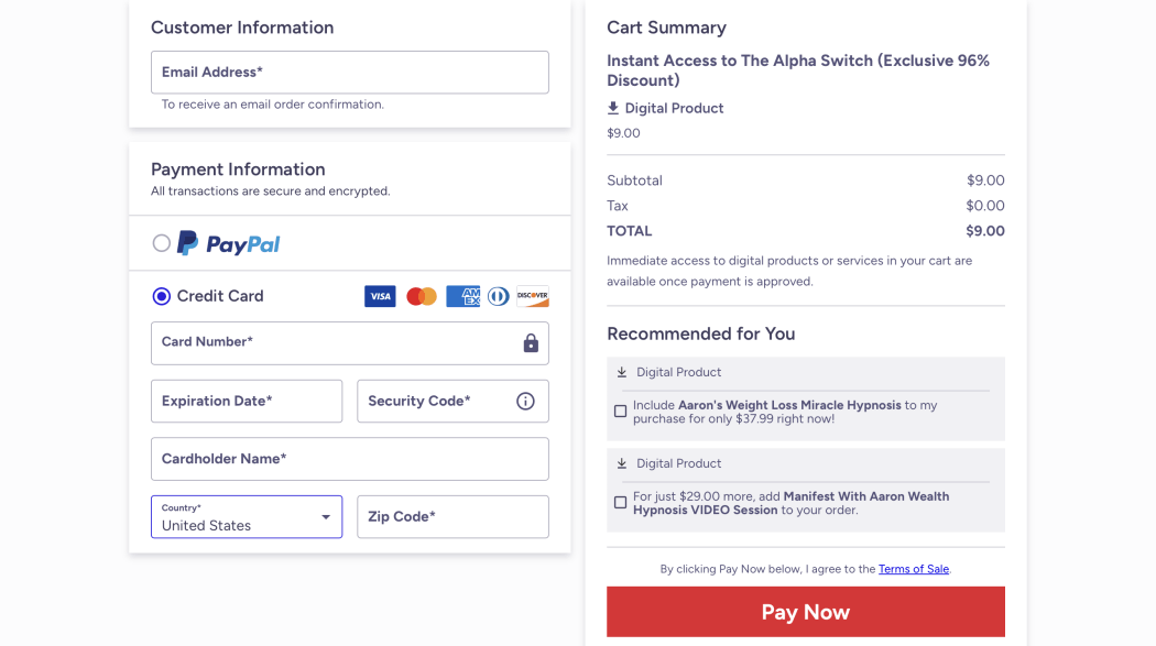 The Alpha Switch Checkout Page